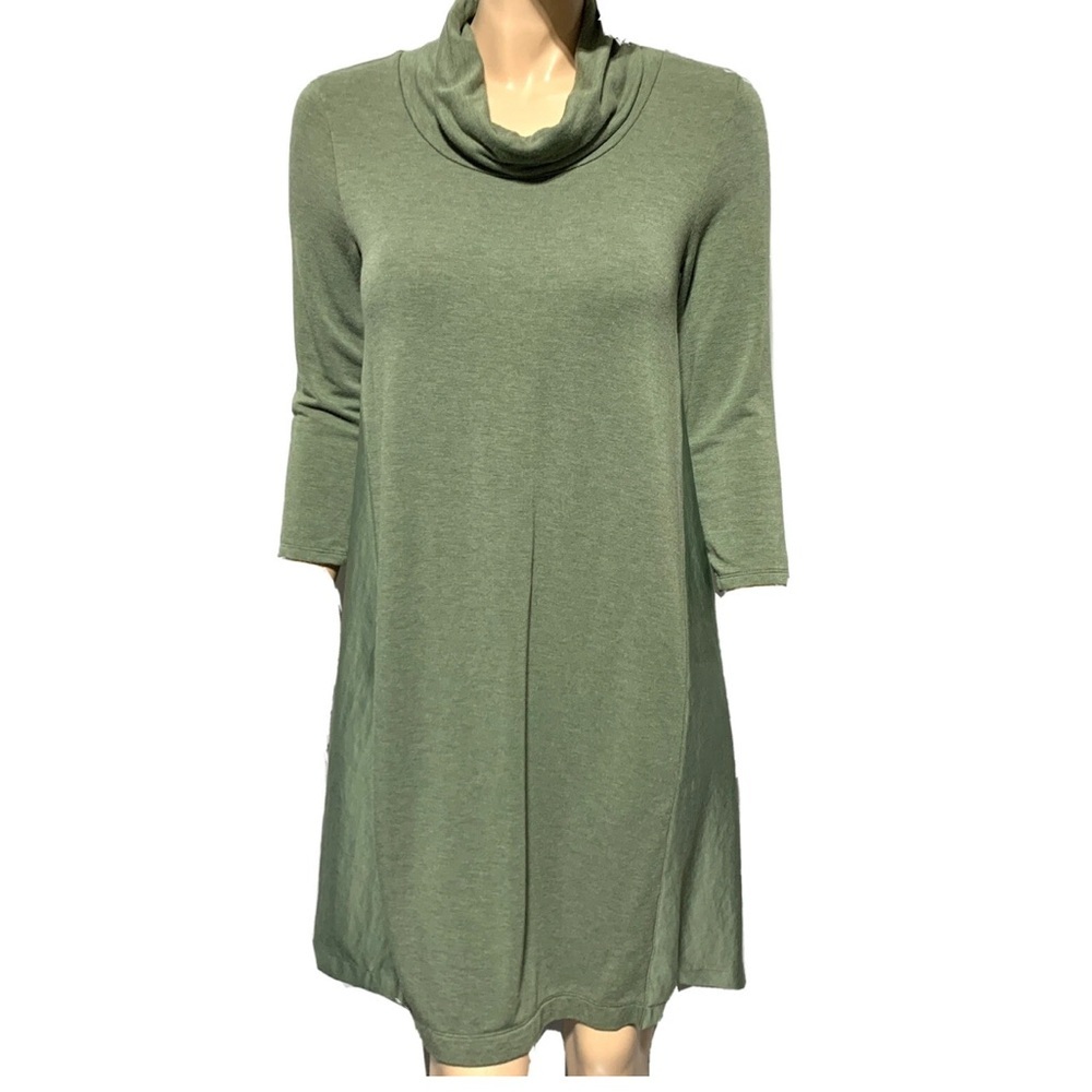 Saturday Sunday Shirt Dress Size Medium Olive Green Cowl Neck 3/4 Sleeve